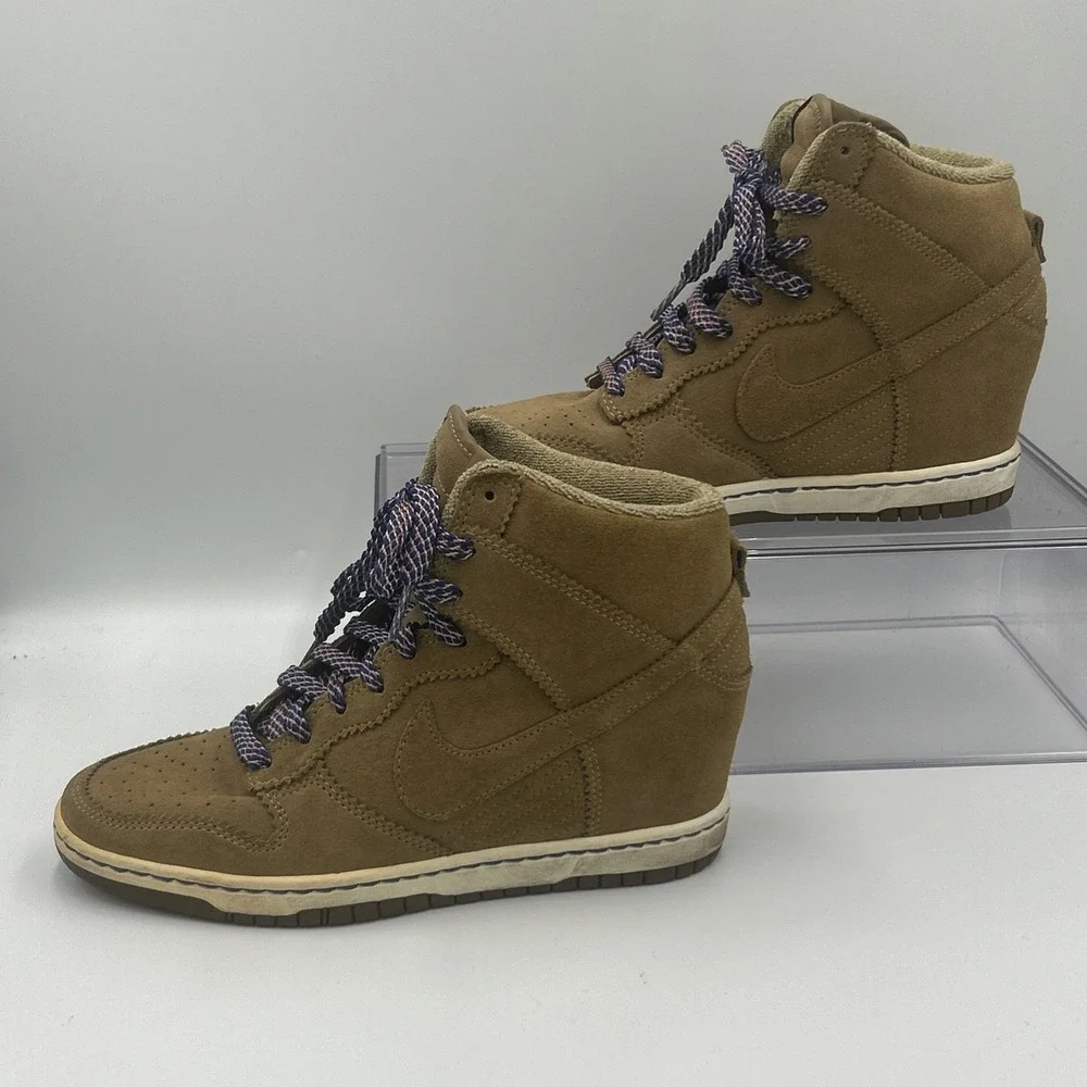 Nike Dunk High Sky Hi Brown Suede Filbert Sz 8 528899-201 Hidden Wedge Lace Up